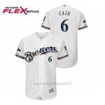 Maglia Baseball Uomo Milwaukee Brewers 6 L Orenzo Cain 2019 Postseason Flex Base Bianco