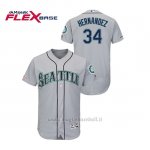 Maglia Baseball Uomo Seattle Mariners Felix Hernandez 150th Aniversario Patch Autentico Flex Base Grigio