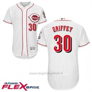 Maglia Baseball Uomo Cincinnati Reds 30 Ken Griffey Jr Majestic Autentico Collezione Flex Base Bianco Giocatore