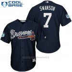 Maglia Baseball Uomo Atlanta Braves 3 Dansby Swanson Blu 2017 Allenamento Primaverile Cool Base