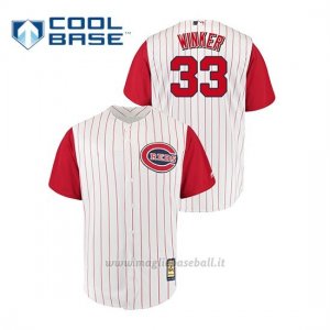 Maglia Baseball Uomo Cincinnati Reds 33 Jesse Winker Throwback 1961 Cool Base Bianco Rosso