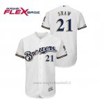 Maglia Baseball Uomo Milwaukee Brewers Travis Shaw 150th Aniversario Patch Autentico Flex Base Bianco