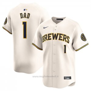 Maglia Baseball Uomo Milwaukee Brewers #1 Dad Home Limited Crema