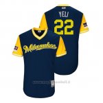 Maglia Baseball Uomo Milwaukee Brewers Christian Yelich 2018 Llws Players Weekend Yeli Blu