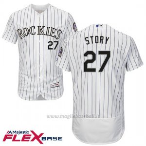 Maglia Baseball Uomo Colorado Trevor Story 27 Bianco Flex Base Autentico Collezione