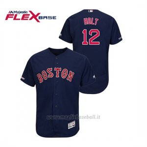Maglia Baseball Uomo Boston Red Sox Brock Holt 150th Aniversario Patch Autentico Flex Base Blu