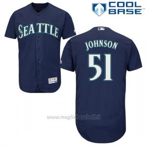 Maglia Baseball Uomo Seattle Mariners Randy Johnson Majestic Collezione Blu Cool Base Giocatore