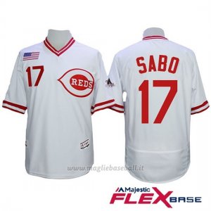Maglia Baseball Uomo Cincinnati Reds 17 Chris Sabo Majestic Autentico Collezione Flex Base Bianco