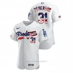 Maglia Baseball Uomo Los Angeles Dodgers Joc Pederson 2020 Stars & Stripes 4th of July Bianco