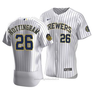 Maglia Baseball Uomo Milwaukee Brewers Jacob Nottingham Autentico Primera Bianco