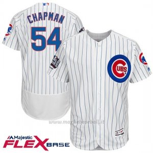 Maglia Baseball Uomo Chicago Cubs 54 Aroldis Chapman Bianco 2016 World Series Champions Flex Base