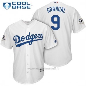 Maglia Baseball Uomo Los Angeles Dodgers 2017 World Series Yasmani Grandal Bianco Cool Base