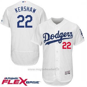 Maglia Baseball Uomo Los Angeles Dodgers Clayton Kershaw 22 Bianco Flex Base Autentico Collezione Giocatore