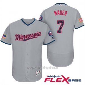 Maglia Baseball Uomo Minnesota Twins 2017 Estrellas y Rayas Joe Mauer Grigio Flex Base