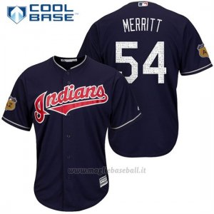 Maglia Baseball Uomo Cleveland Indians Ryan Merritt 54 Blu 2017 Allenamento Primaverile Cool Base Giocatore