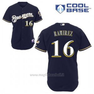 Maglia Baseball Uomo Milwaukee Brewers Aramis Ramirez 16 Blu Blu Alterner Cool Base