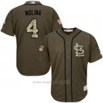 Maglia Baseball Uomo St. Louis Cardinals 4 Yadier Molina Verde Salute To Service