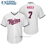 Maglia Baseball Uomo Minnesota Twins 2017 Estrellas y Rayas Joe Mauer Bianco Cool Base