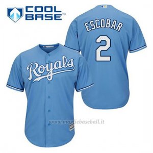 Maglia Baseball Uomo Kansas City Royals Alcides Escobar 2 Powder Blu Alterner Cool Base