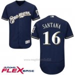 Maglia Baseball Uomo Milwaukee Brewers Domingo Santana Blu Autentico Collezione Flex Base