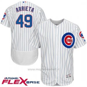 Maglia Baseball Uomo Chicago Cubs 49 Jake Arrieta Majestic Autentico Collezione Bianco Flex Base Giocatore