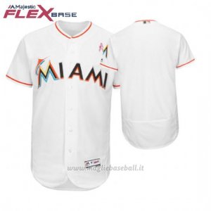 Maglia Baseball Uomo Miami Marlins Bianco 2018 Dia de la Madre Flex Base