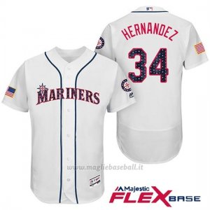 Maglia Baseball Uomo Seattle Mariners 2017 Estrellas y Rayas Felix Hernandez Bianco Flex Base