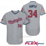 Maglia Baseball Uomo Washington Nationals 2017 Estrellas y Rayas Bryce Harper Grigio Flex Base