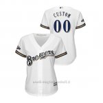 Maglia Baseball Donna Milwaukee Brewers Personalizzate 2019 Postseason Cool Base Bianco