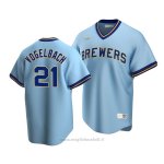 Maglia Baseball Uomo Milwaukee Brewers Daniel Vogelbach Cooperstown Collection Road Blu