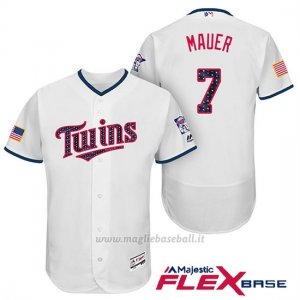 Maglia Baseball Uomo Minnesota Twins 2017 Estrellas y Rayas Joe Mauer Bianco Flex Base