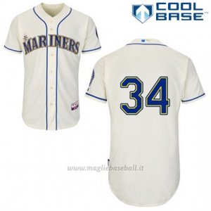 Maglia Baseball Uomo Seattle Mariners Felix Hernandez 34 Crema Alterner Cool Base