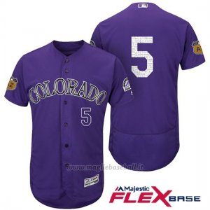Maglia Baseball Uomo Colorado Rockies Carlos Gonzalez 5 Viola 2017 Allenamento Primaverile Flex Base Giocatore