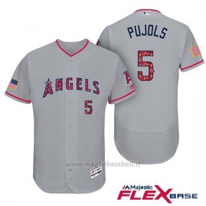 Maglia Baseball Uomo Los Angeles Angels 2017 Estrellas y Rayas Albert Pujols Grigio Flex Base