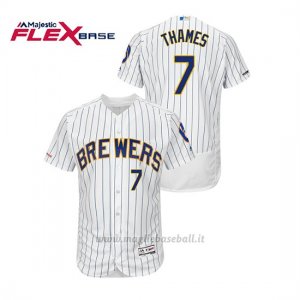 Maglia Baseball Uomo Milwaukee Brewers Eric Thames 150th Aniversario Patch Autentico Flex Base Bianco Blu