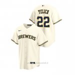 Maglia Baseball Uomo Milwaukee Brewers Christian Yelich Replica Primera Crema