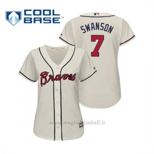 Maglia Baseball Donna Atlanta Braves Dansby Swanson Cool Base Majestic Alternato 2019 Crema