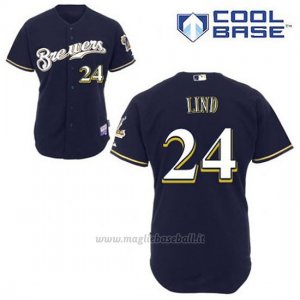 Maglia Baseball Uomo Milwaukee Brewers Adam Lind 24 Blu Blu Alterner Cool Base