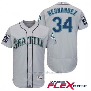 Maglia Baseball Uomo Seattle Mariners 34 Felix Hernandez Grigio 2017 Flex Base