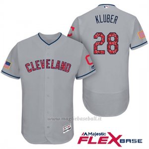 Maglia Baseball Uomo Cleveland Indians 2017 Estrellas y Rayas Corey Kluber Grigio Flex Base