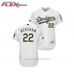 Maglia Baseball Uomo Los Angeles Dodgers Clayton Kershaw 2018 Dia de los Caidos Flex Base Bianco