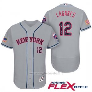 Maglia Baseball Uomo New York Mets 2017 Estrellas y Rayas Juan Lagares Grigio Flex Base