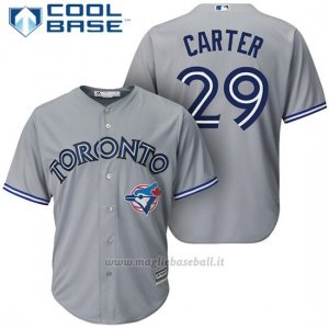 Maglia Baseball Uomo Toronto Blue Jays 29 Joe Carter Grigio Cool Base Majestic Collezione