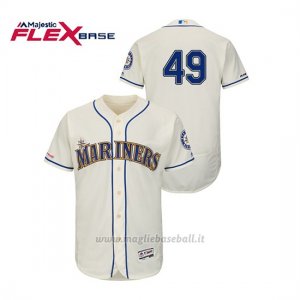 Maglia Baseball Uomo Seattle Mariners Wade Leblanc 150th Aniversario Patch Autentico Flex Base Crema