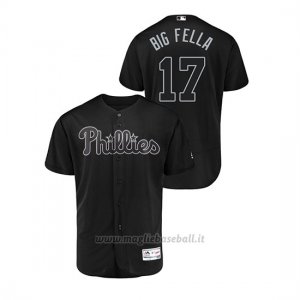 Maglia Baseball Hombre Philadelphia Phillies 17 Rhys Hoskins 2019 Players Weekend Autentico Nero