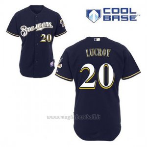 Maglia Baseball Uomo Milwaukee Brewers Jonathan Lucroy 20 Blu Blu Alterner Cool Base