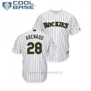 Maglia Baseball Uomo Rockies Nolan Arenado 2018 Dia de los Caidos Cool Base Bianco