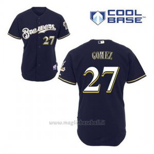 Maglia Baseball Uomo Milwaukee Brewers Carlos Gomez 27 Blu Blu Alterner Cool Base