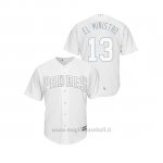 Maglia Baseball Hombre San Diego Padres 13 Manny Machado 2019 Players Weekend Replica Bianco