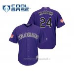 Maglia Baseball Uomo Colorado Rockies Ryan Mcmahon Cool Base Entrenamiento De Primavera 2019 Viola